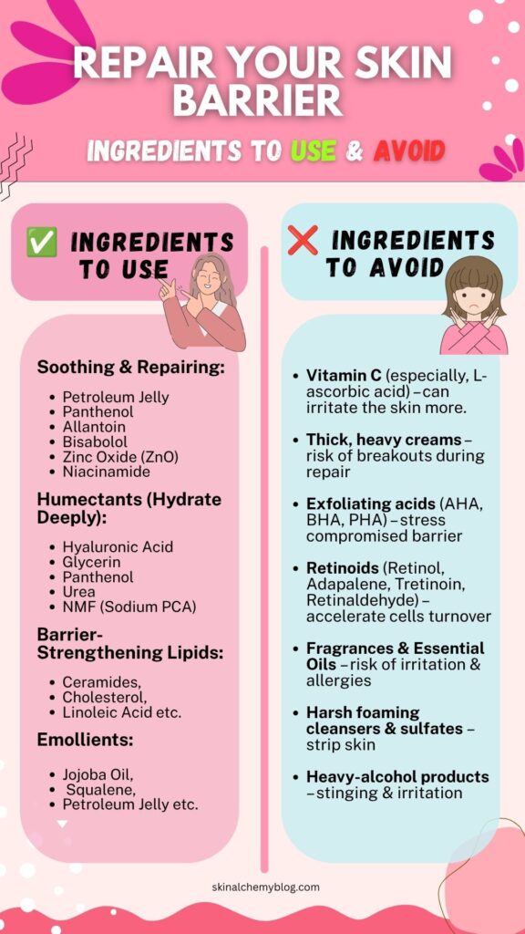 How to heal skin barrier, skincare ingredeints to use and to avoid 